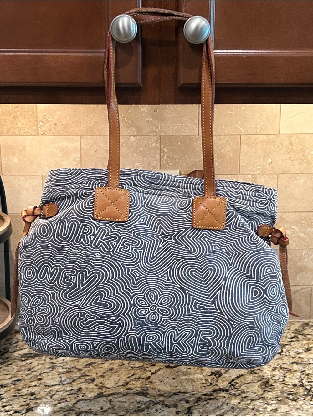 Dooney & Bourke Signature Denim Style Canvas Satchel Purse Cute DB Flower